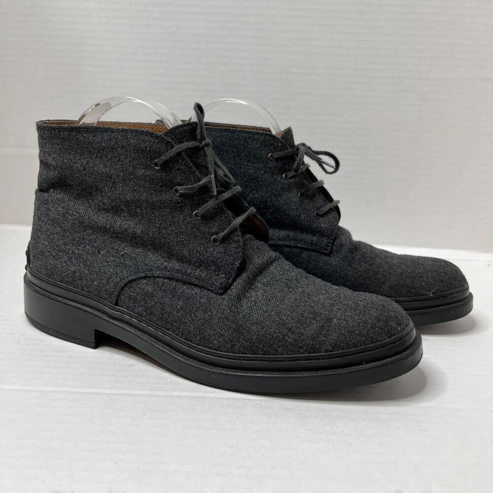 Tods Gray Desert Boots Lace Up Wool Outter Leather Interior Rubber Sole 39/ 8.5